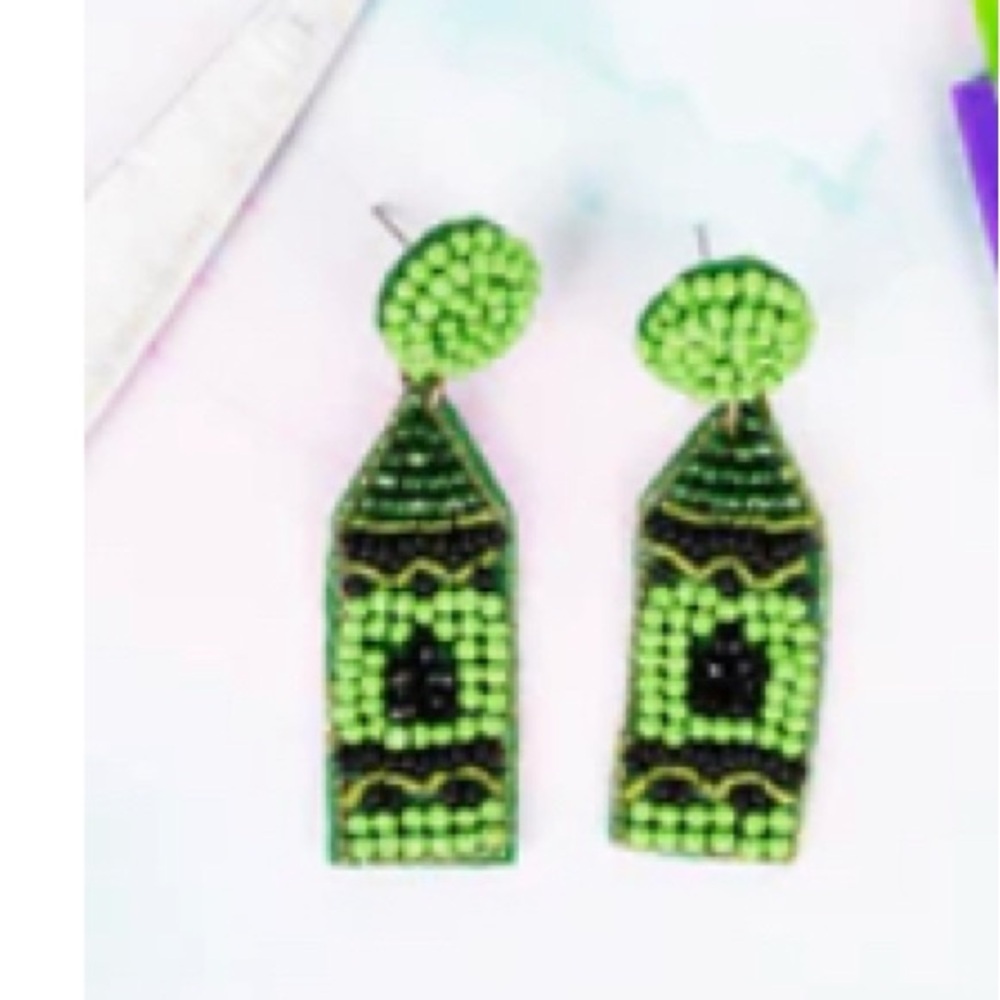 Green Crayon Beaded Earrings